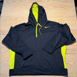Nike Black Therma Fit Hoodie with Neon Yellow Accents - Size XXL